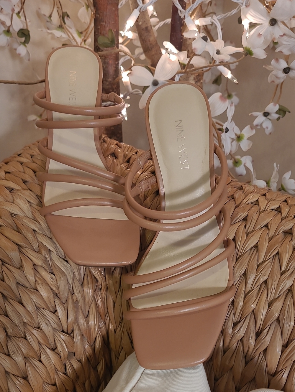 Taupe/Tan Nine West Strappy Block Heels